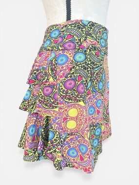 Dona Jo Shakira Yellow Pink Multicolor Tiered Sugar Skull Golf Skort
